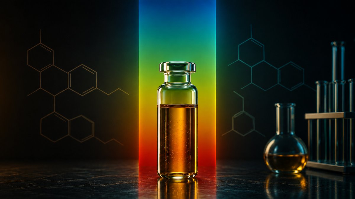Cannabis extract vial with pH gradient showing cannabinoid stability from acidic to alkaline