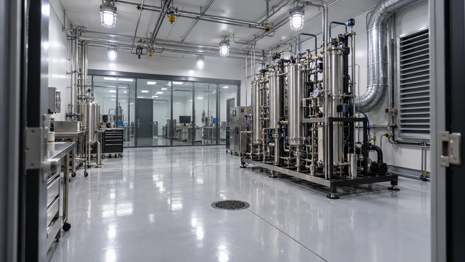 Cannabis extraction lab design: C1D1 extraction room with explosion-proof lighting, closed-loop skid, and exhaust ductwork